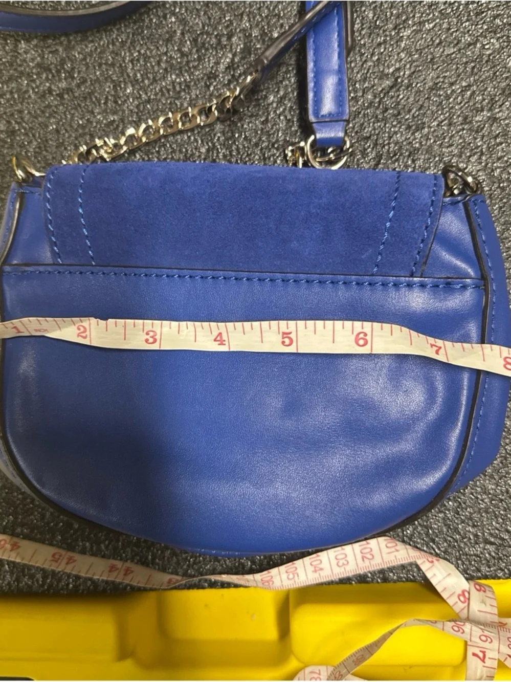 GUESS Blue Leather & Suede Crossbody Saddle Bag